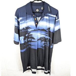 Tabasco M Polo Shirt Mens Tropical Palm Tree Island Novelty Hot Sauce Retro